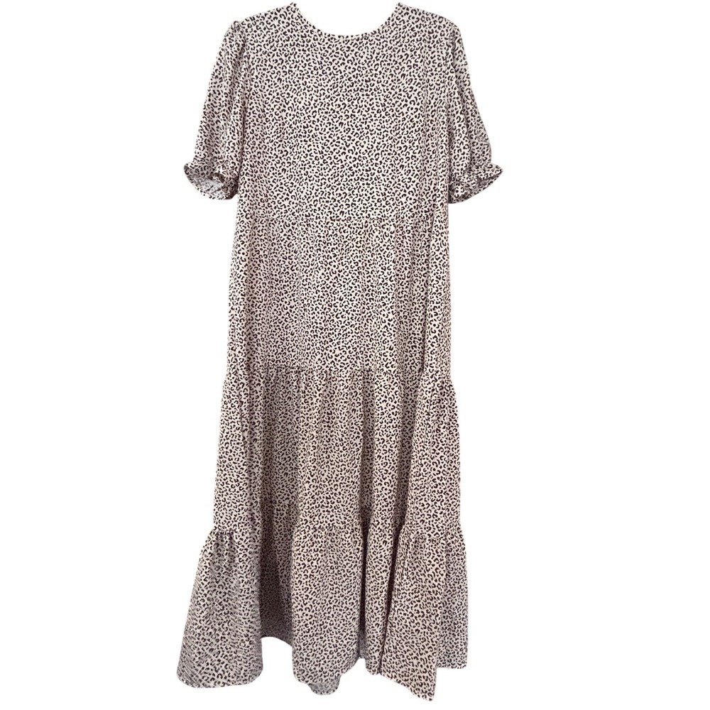 PRETTYGARDEN Leopard Print Tiered Midi Dress Womens M Tan Brown‎ Excellent